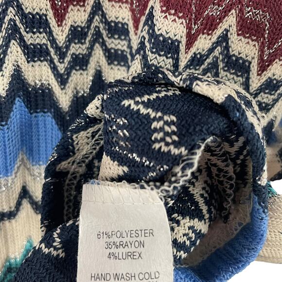 Romeo & Juliet Couture Short Sleeve Multicolor Metallic Chevron Knit Top Medium - Picture 5 of 6